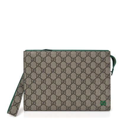 Gucci GG Supreme Monogram Bi-Color Small Zip Wristlet Pouch Beige Ebony Green 1 of 8