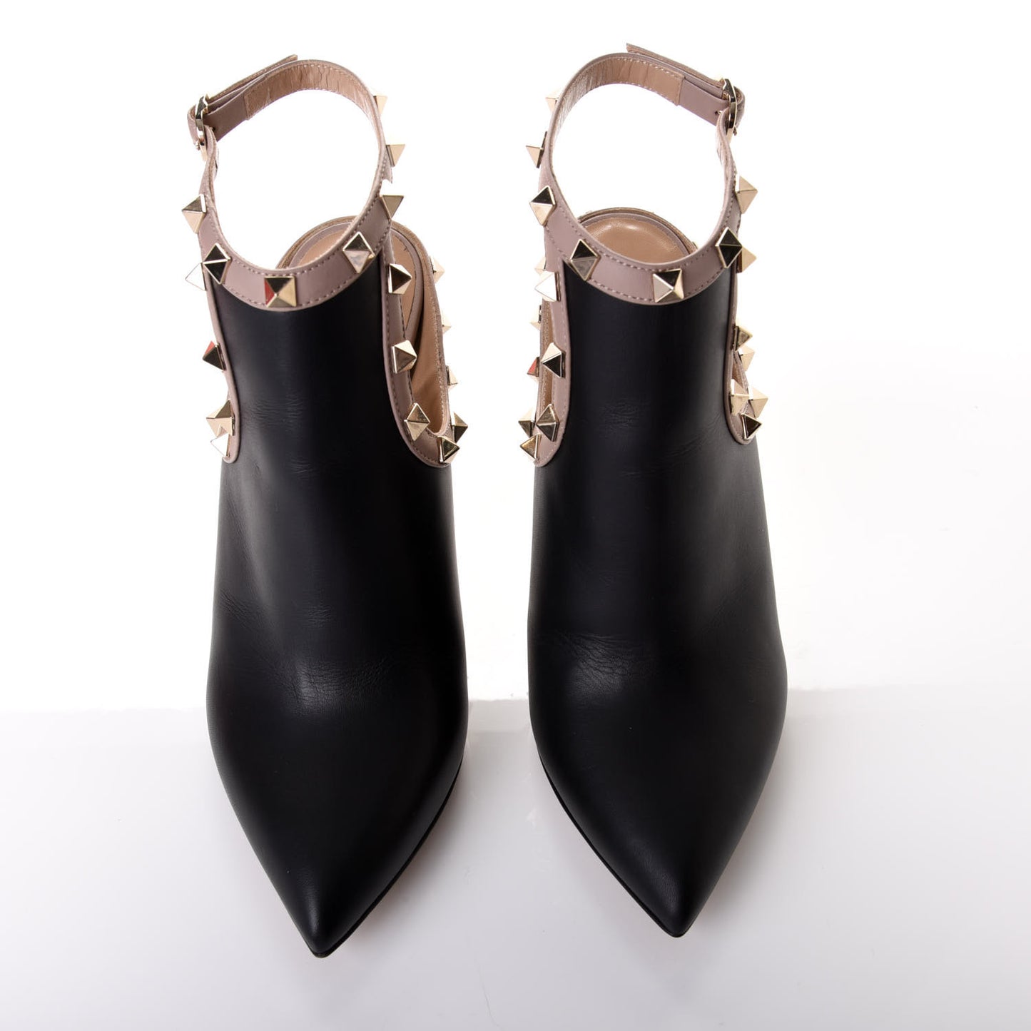 Calfskin Rockstud Open Back Ankle Booties 36 Black Poudre