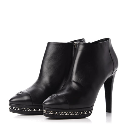Chanel Lambskin CC Platform Cap Toe Chain Ankle Boots 37 Black 3 of 11
