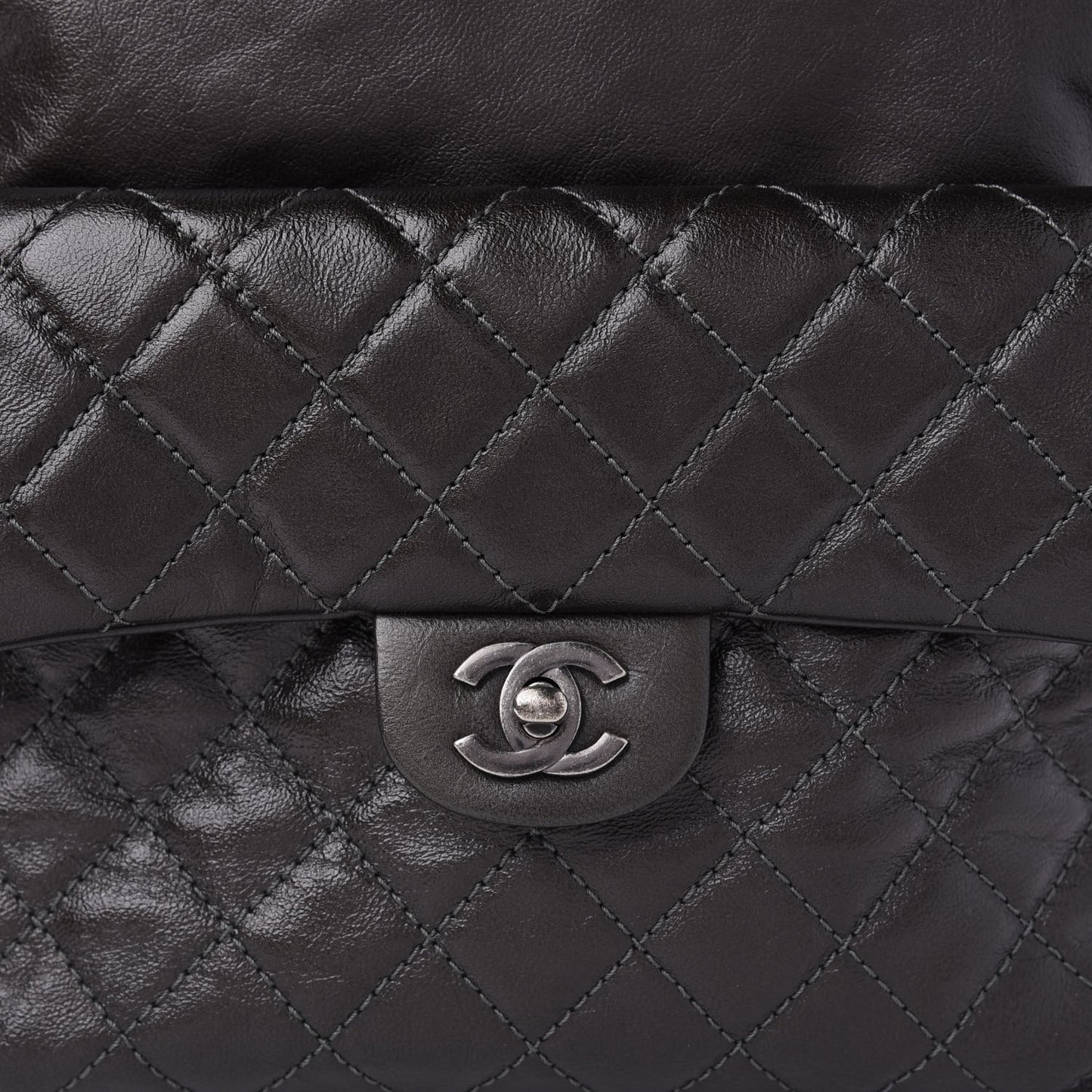 Metallic Lambskin Quilted Drawstring Backpack Black