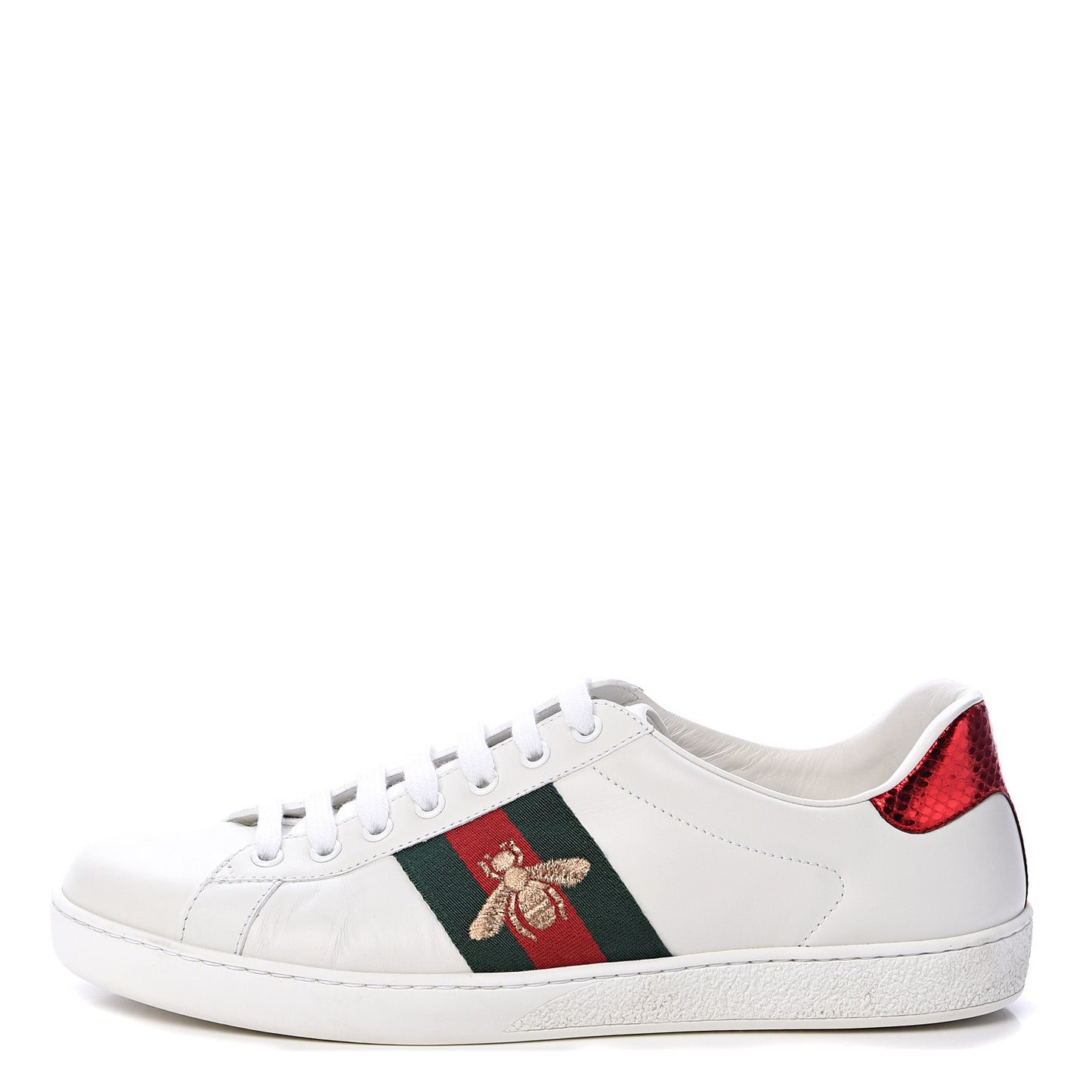Miro Soft Calfskin Laminated Ayers Web Bee Embroidered Mens Ace Sneakers 8 White Red Flame Green