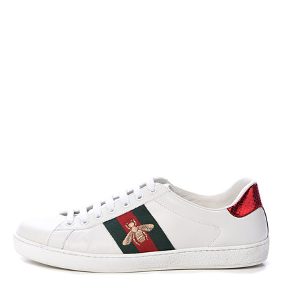 Gucci Miro Soft Calfskin Laminated Ayers Web Bee Embroidered Mens Ace Sneakers 8 White Red Flame Green 1 of 14