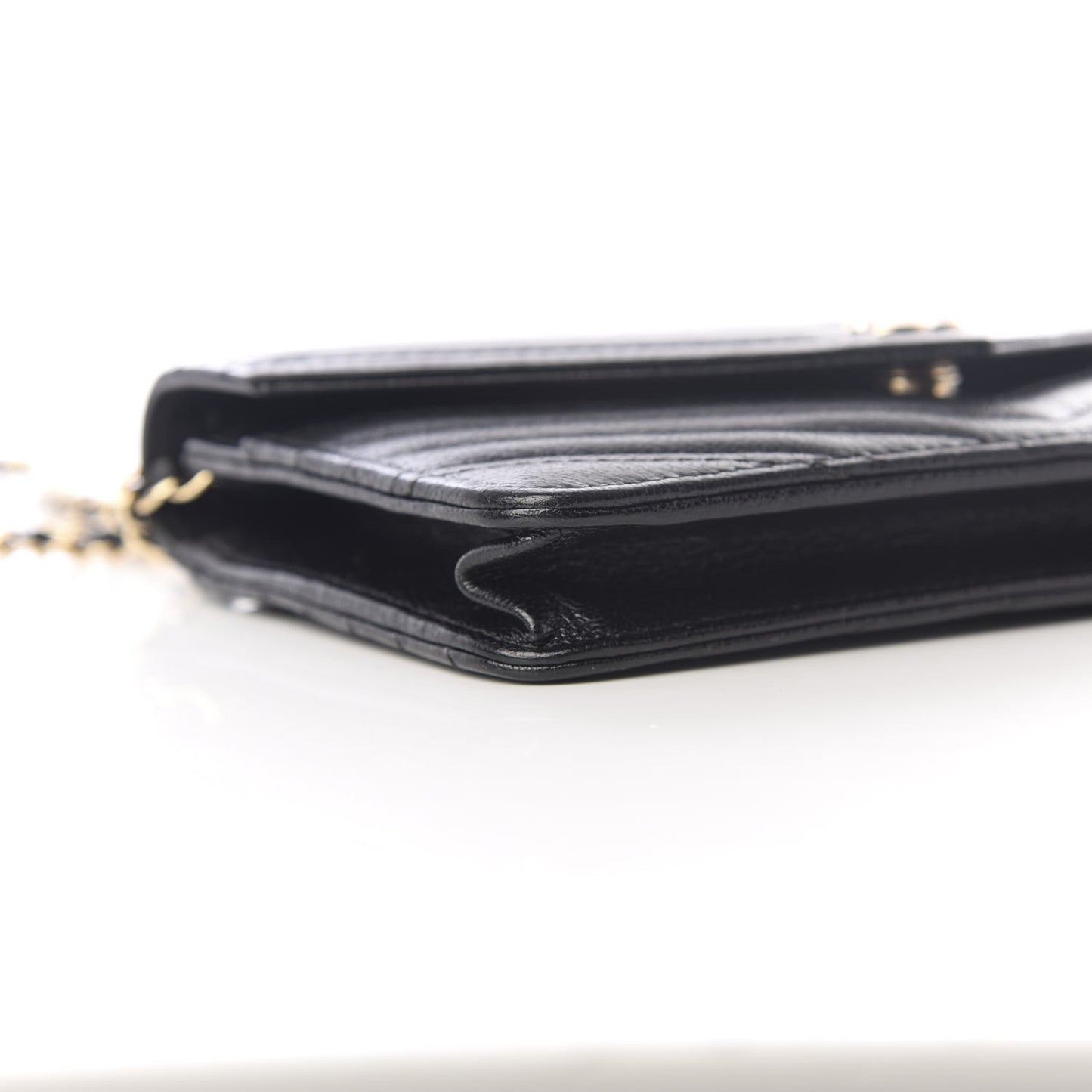 Goatskin Chevron Quilted Statement Wallet On Chain WOC Black