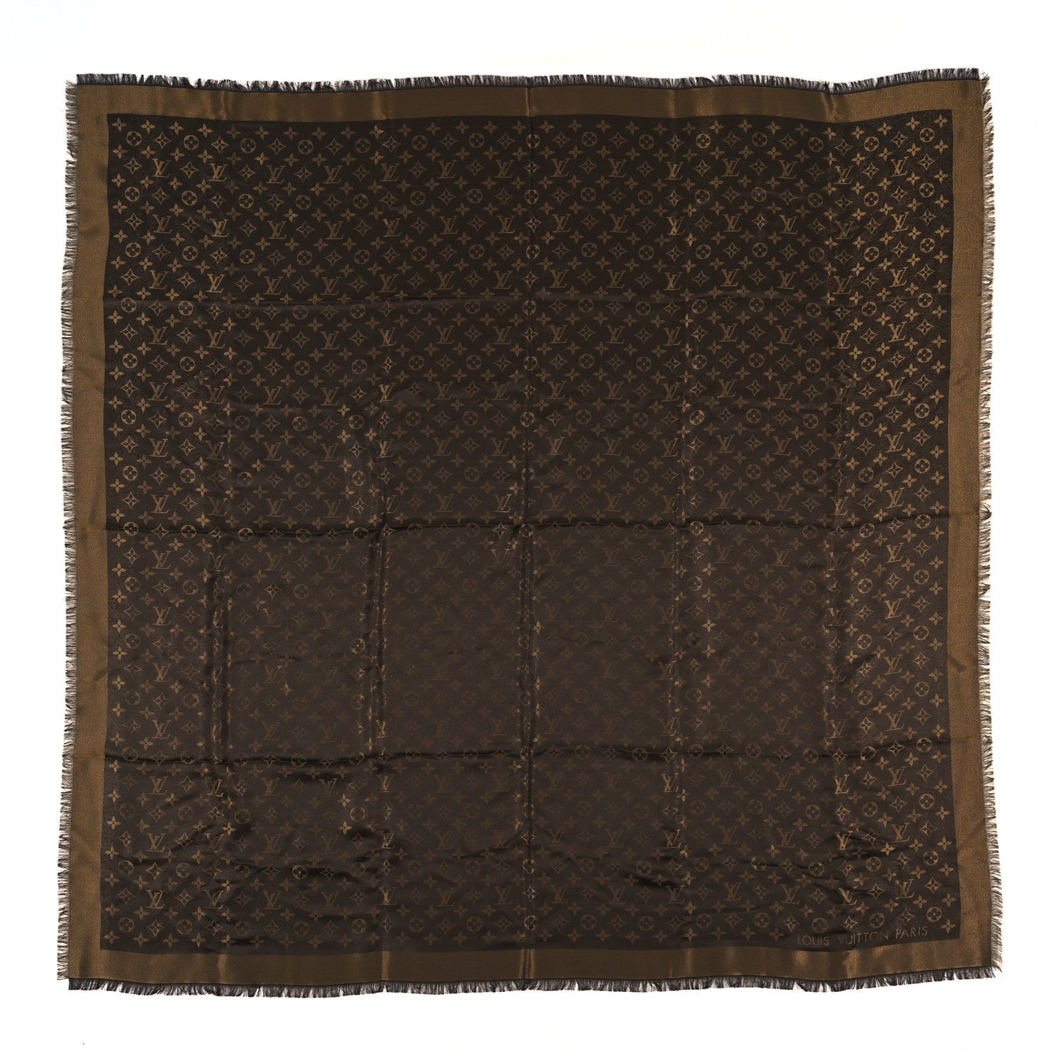 Louis Vuitton LOUIS VUITTON Silk Lurex Wool Monogram Shine Shawl Marron 1 of 3