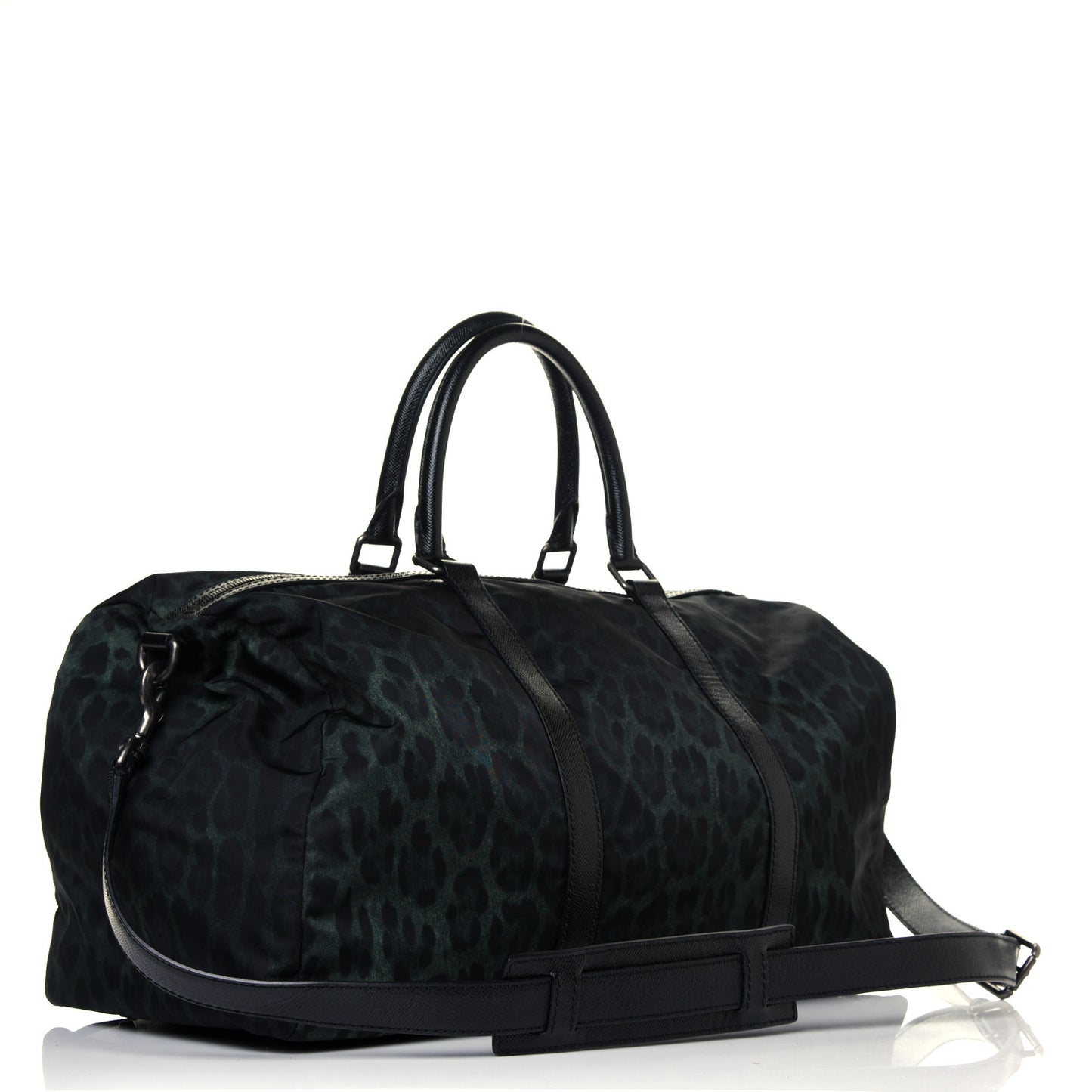 Nylon Leopard Print Duffle Bag Dark Green