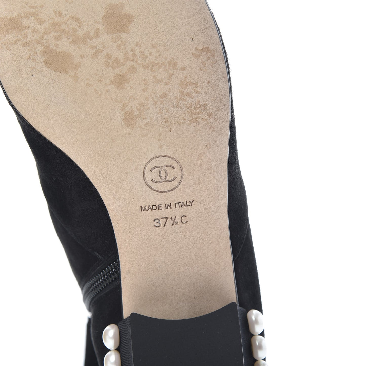 Suede Calfskin Pearl Cap Toe Short Boots 37.5 Black