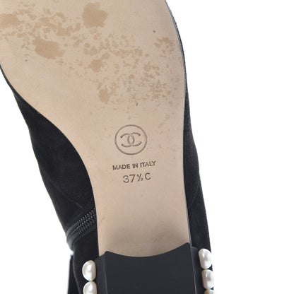 Chanel Suede Calfskin Pearl Cap Toe Short Boots 37.5 Black 7 of 10