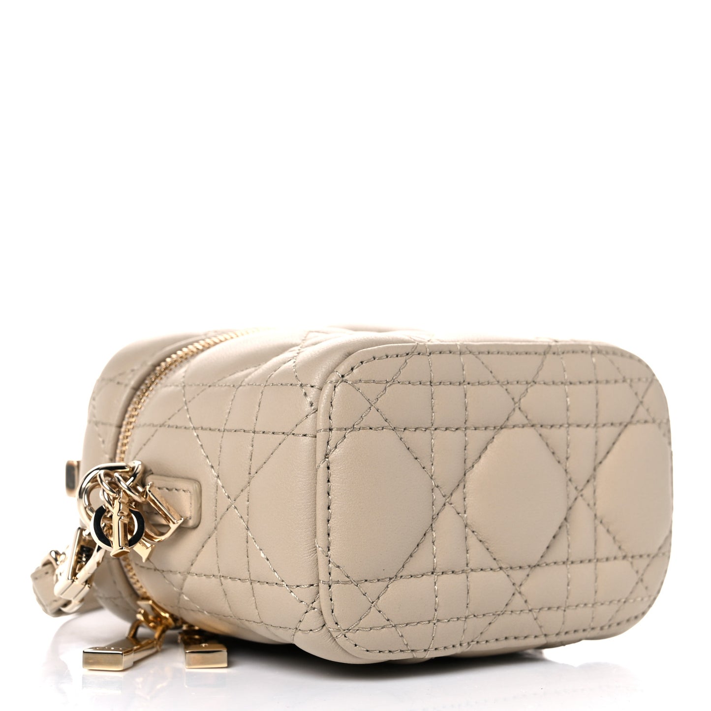 Lambskin Cannage Micro Lady Dior Vanity Case Beige