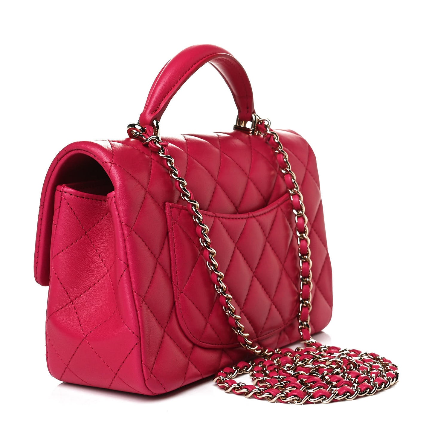 Lambskin Quilted Mini Top Handle Rectangular Flap Dark Pink