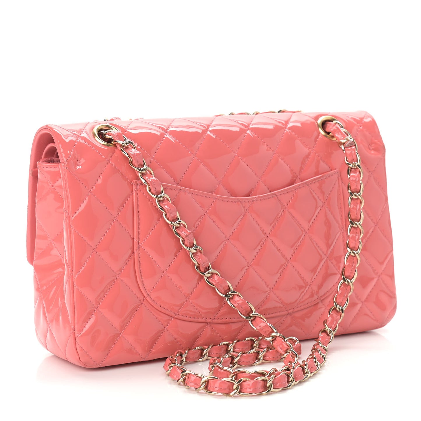 Patent Quilted Medium Double Flap Pink