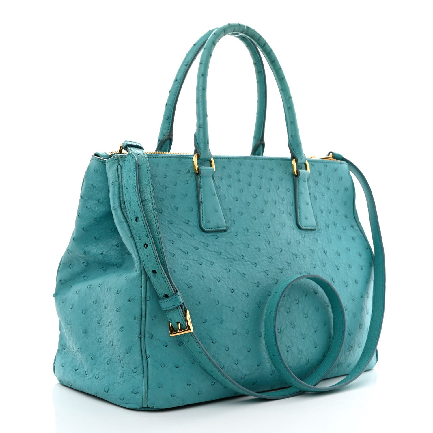 Prada Ostrich Medium Galleria Double Zip Tote Turchese 3 of 12