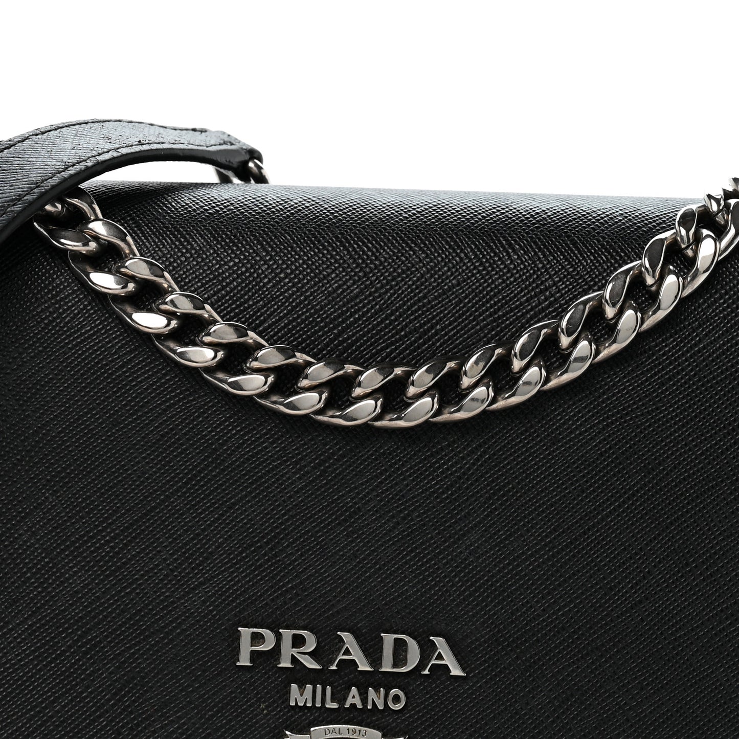 Saffiano Tessuto Nylon Chain Shoulder Bag Black