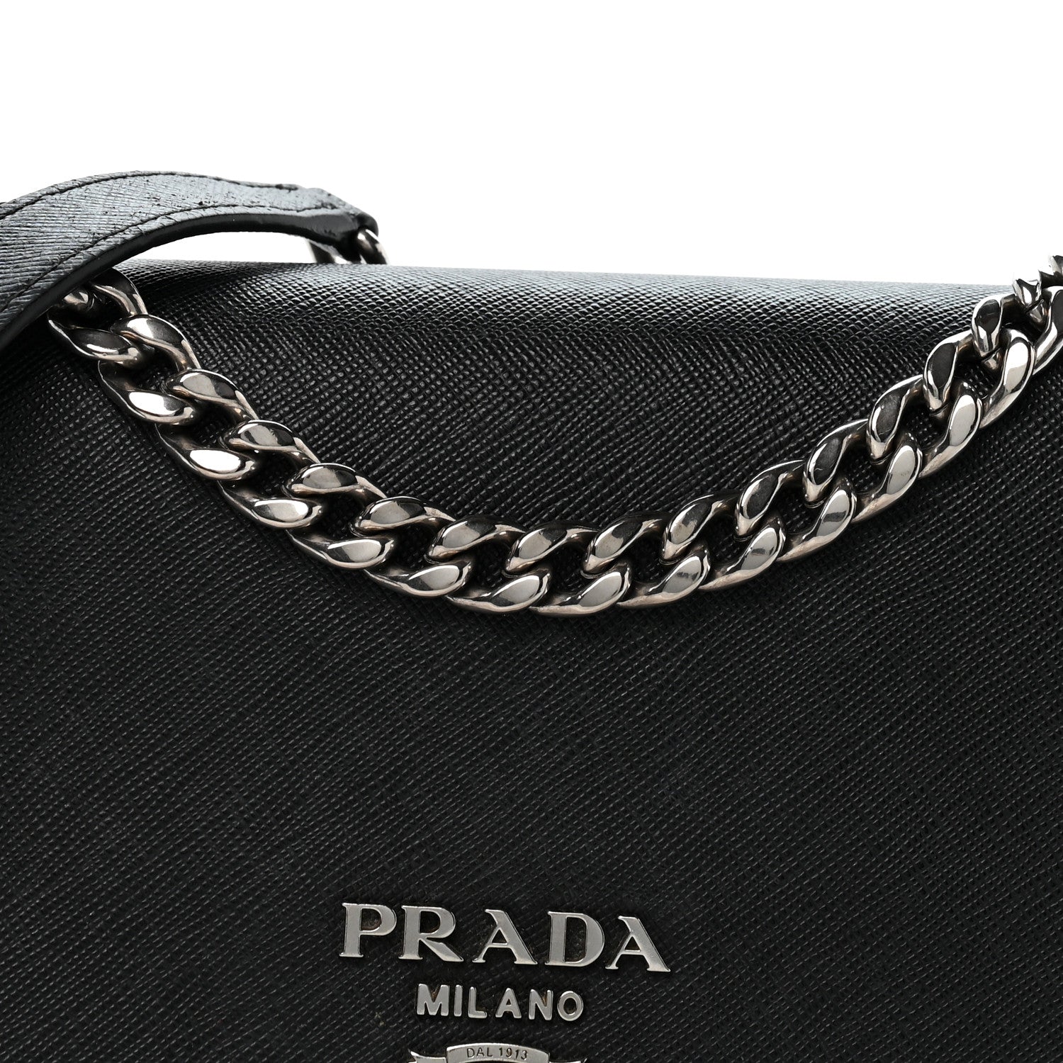 Prada Saffiano Tessuto Nylon Chain Shoulder Bag Black 9 of 15