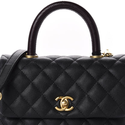 Chanel Caviar Lizard Embossed Quilted Mini Coco Handle Flap Black 9 of 10