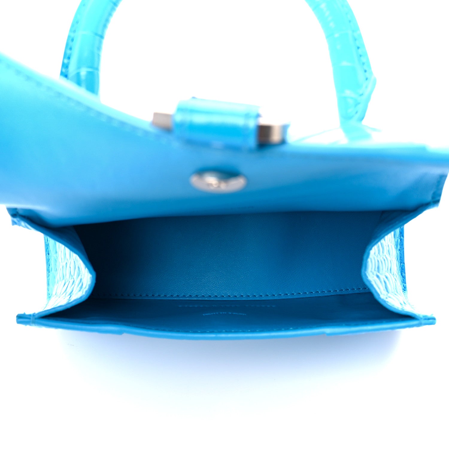Balenciaga Shiny Calfskin Crocodile Embossed Hourglass Top Handle Bag XS Cyan 5 of 11