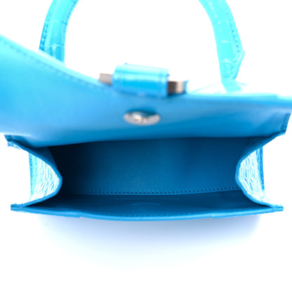 Balenciaga Shiny Calfskin Crocodile Embossed Hourglass Top Handle Bag XS Cyan 5 of 11