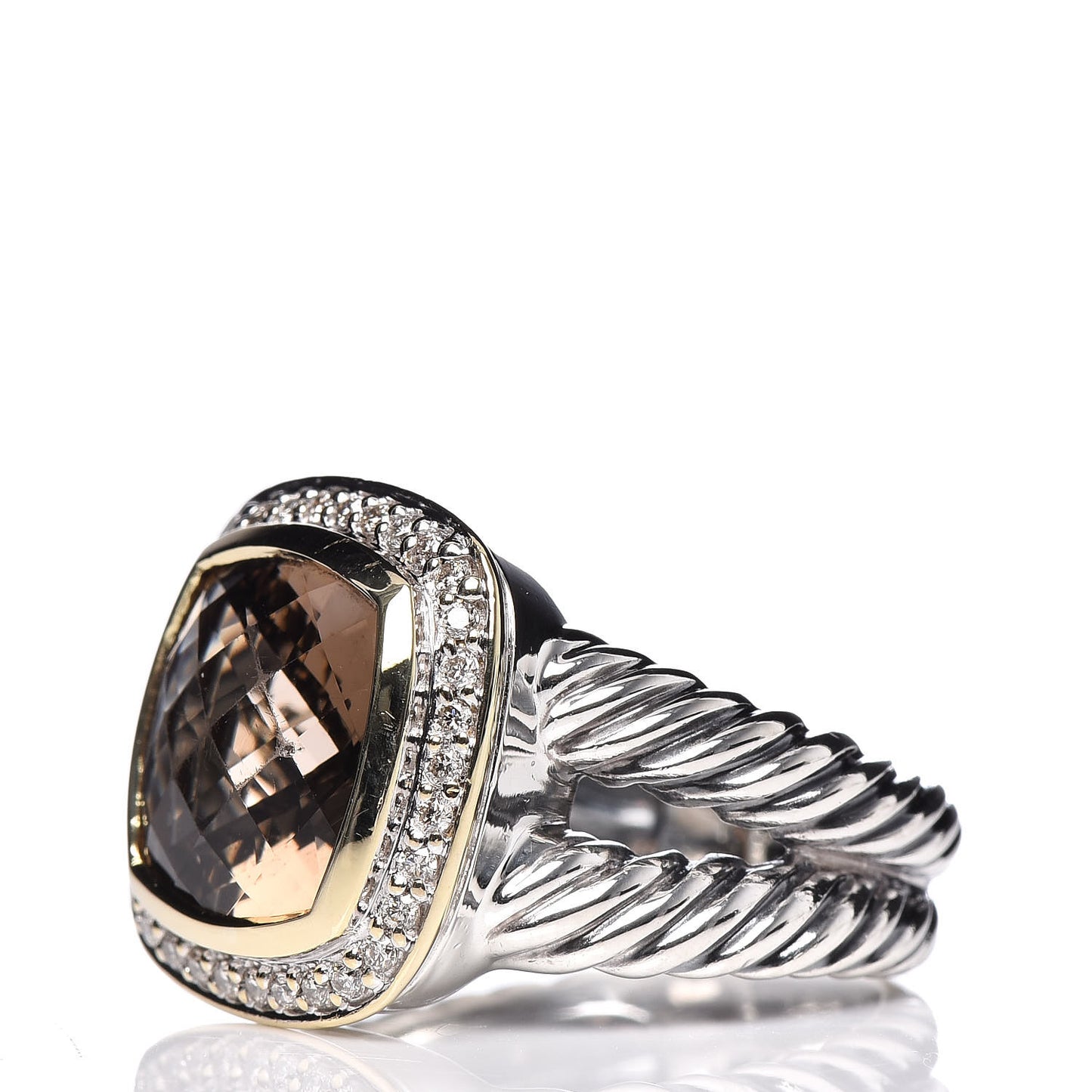 Sterling Silver 18K Yellow Gold Diamond Smoky Quartz 11mm Albion Ring 54 6.75