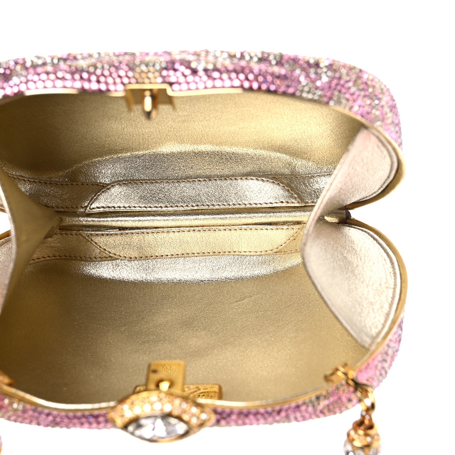 Judith Leiber Swarovski Crystal Minaudiere Clutch Pink Gold 4 of 8