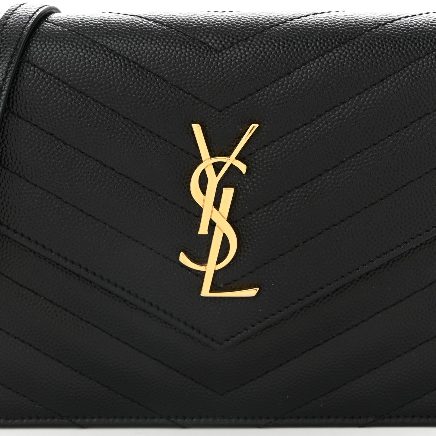 Grain De Poudre Matelasse Chevron Monogram Envelope Chain Wallet Black