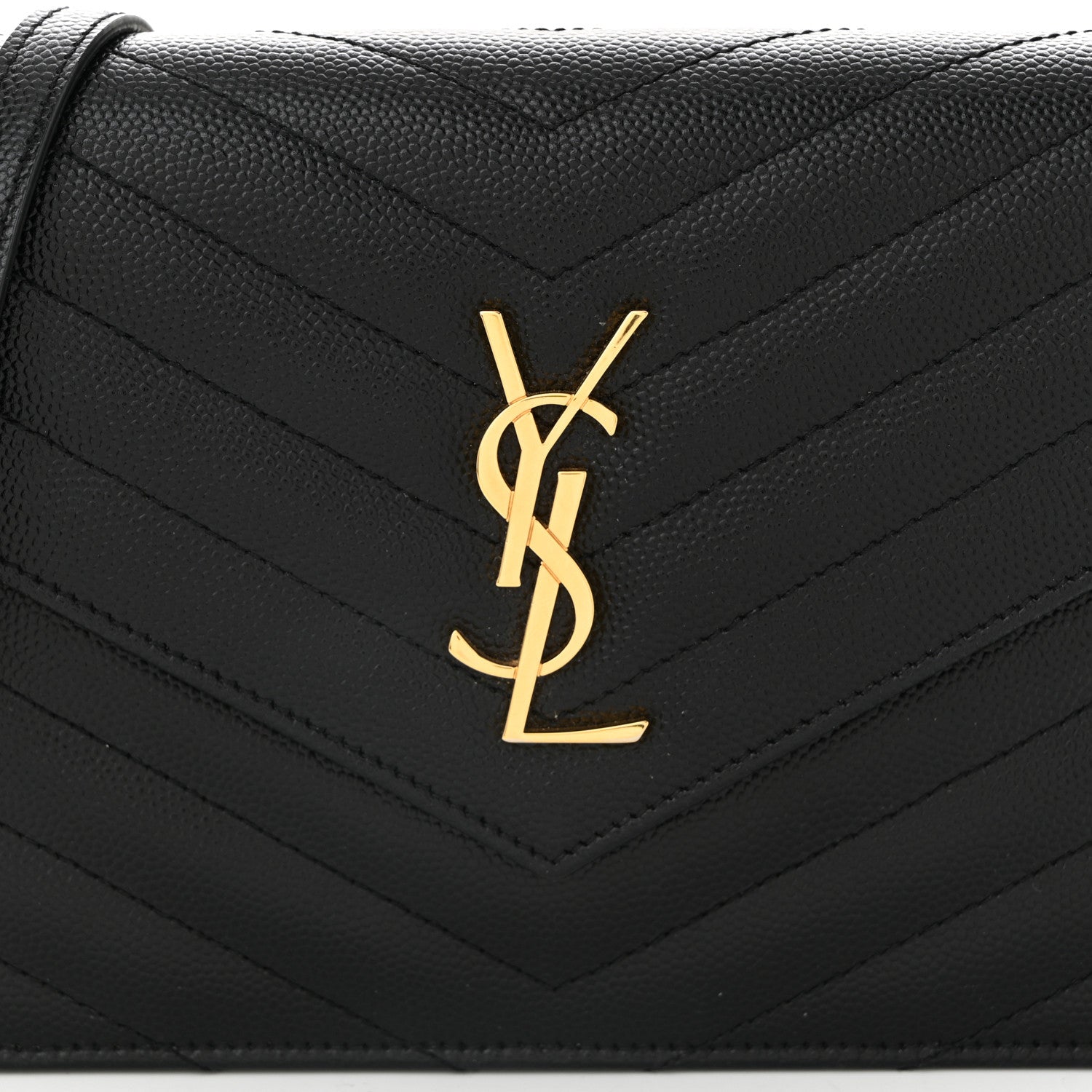 Saint Laurent Grain De Poudre Matelasse Chevron Monogram Envelope Chain Wallet Black 8 of 11