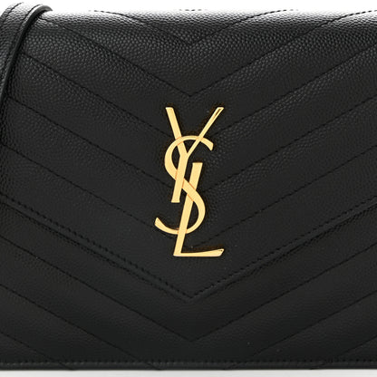 Saint Laurent Grain De Poudre Matelasse Chevron Monogram Envelope Chain Wallet Black 8 of 11