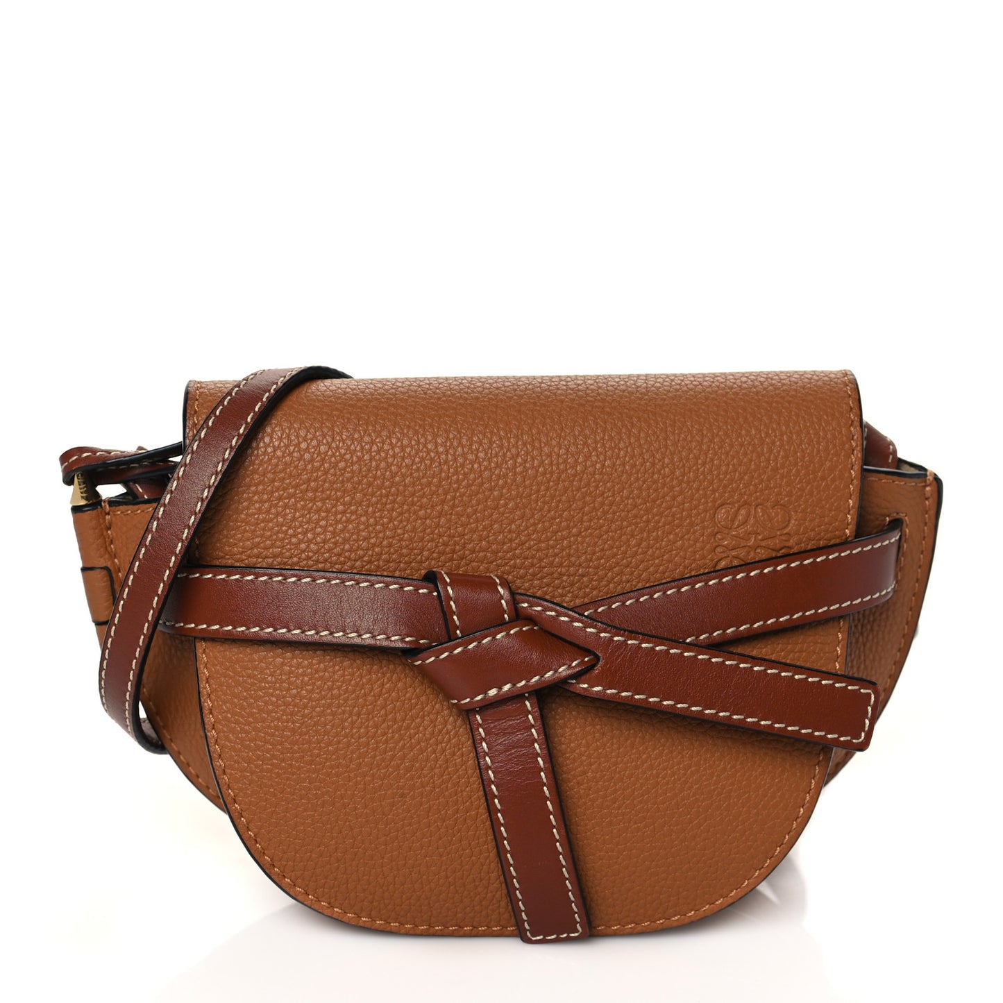 Grained Calfskin Mini Gate Crossbody Bag Caramel Pecan
