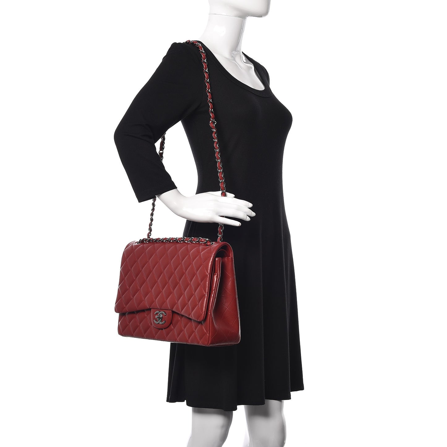 Lambskin Quilted Maxi Double Flap Dark Red