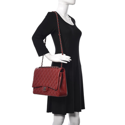 Chanel Lambskin Quilted Maxi Double Flap Dark Red 2 of 14
