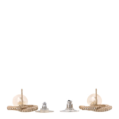 Chanel Crystal Pearl CC Drop Earrings Gold 3 of 5