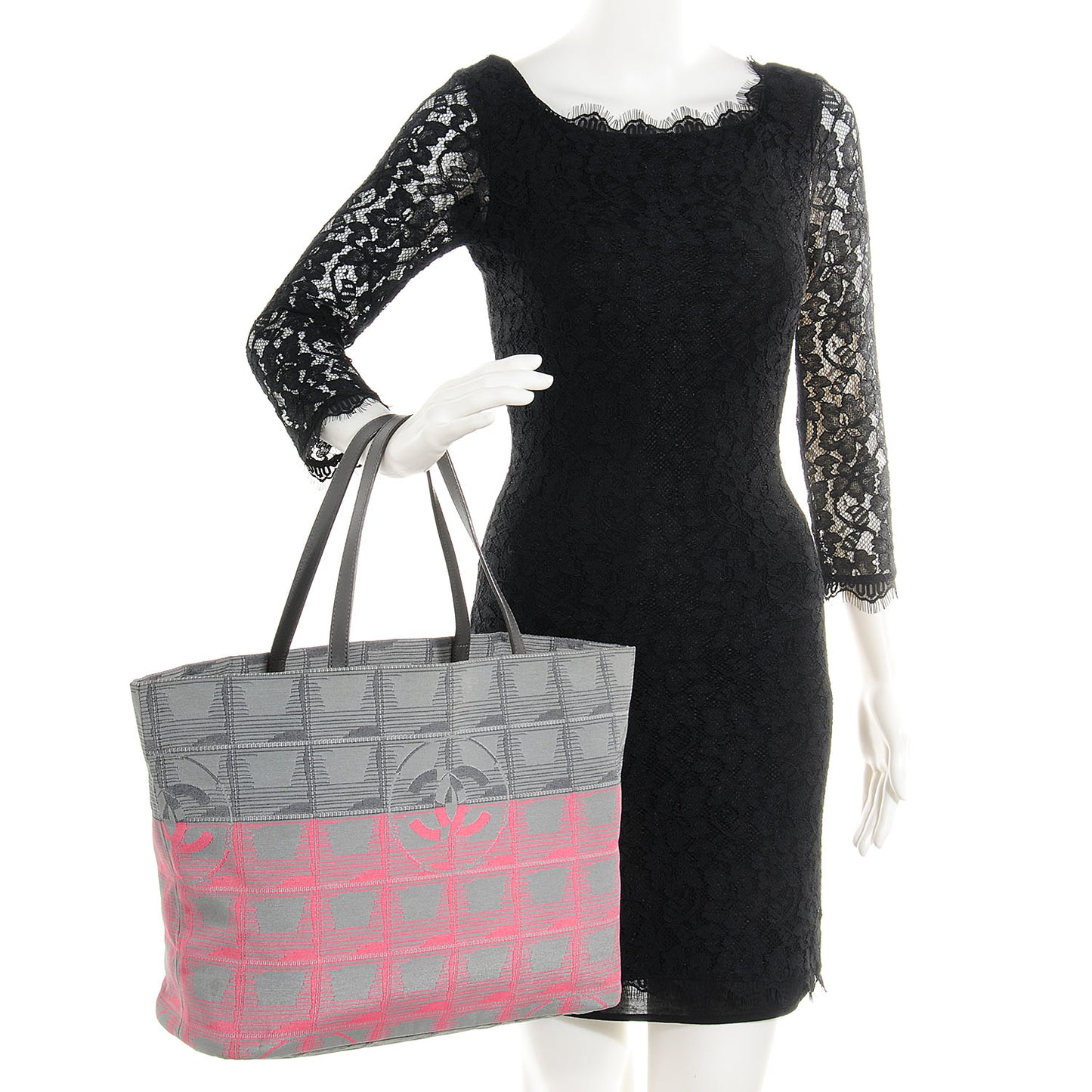 Nylon Travel Shopping Tote Pink Grey