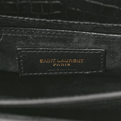Saint Laurent Calfskin Crocodile Embossed Medium Monogram Sunset Black 7 of 11