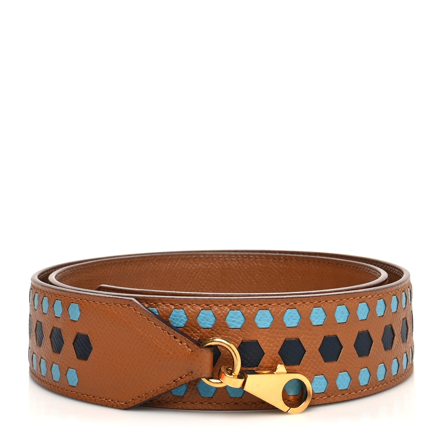 Epsom 30mm Hexagone Tressage Shoulder Strap Gold Bleu Indigo