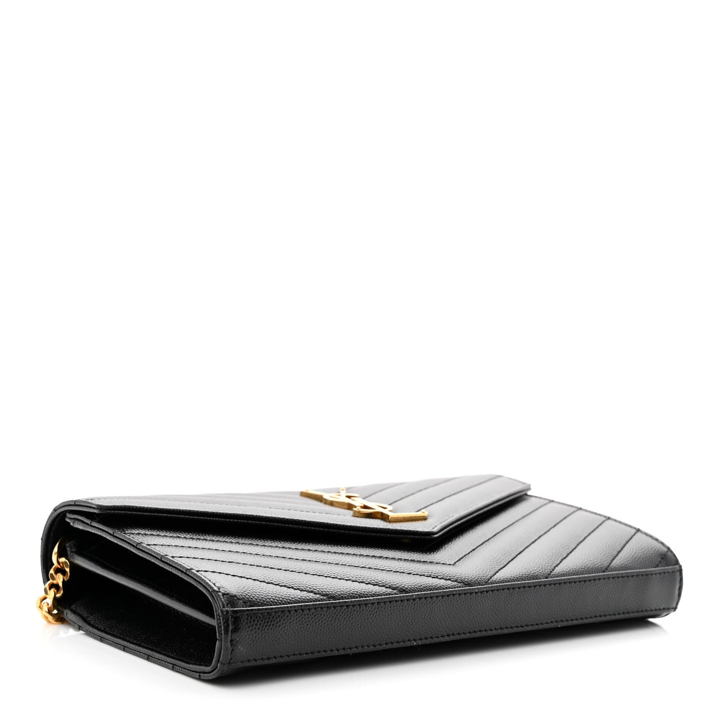 Grain De Poudre Matelasse Chevron Monogram Chain Wallet Black