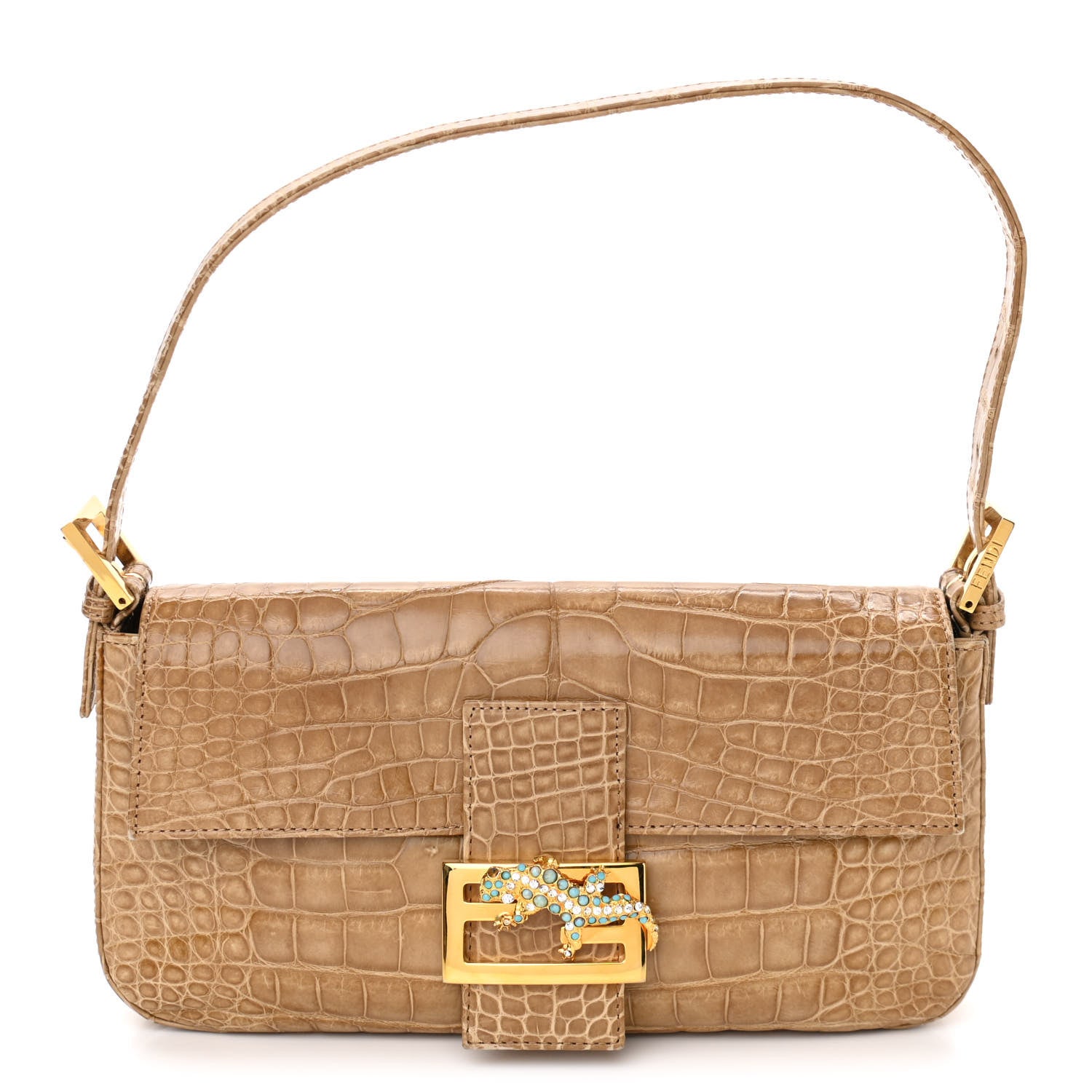 Fendi Fabric Crocodile Crystal Lizard Baguette 1 of 10