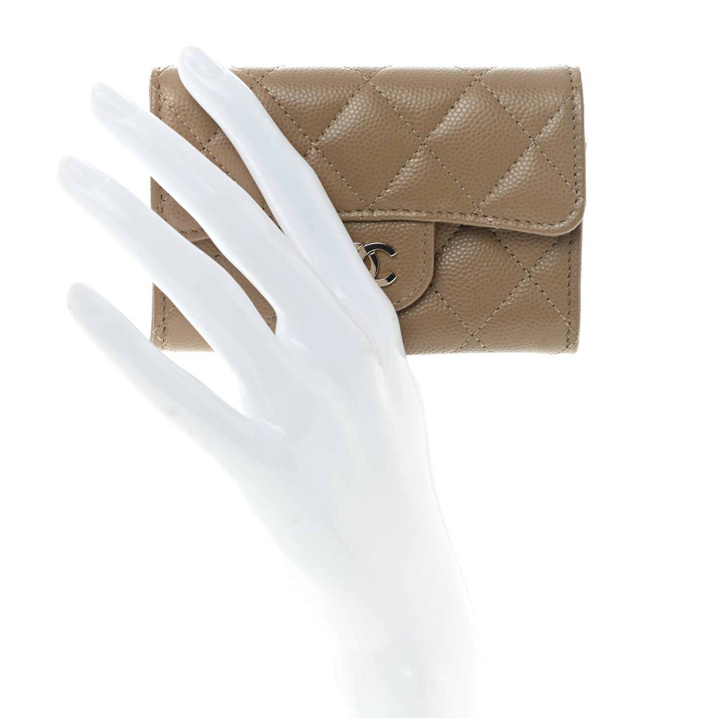 Caviar Quilted Flap Card Holder Wallet Beige