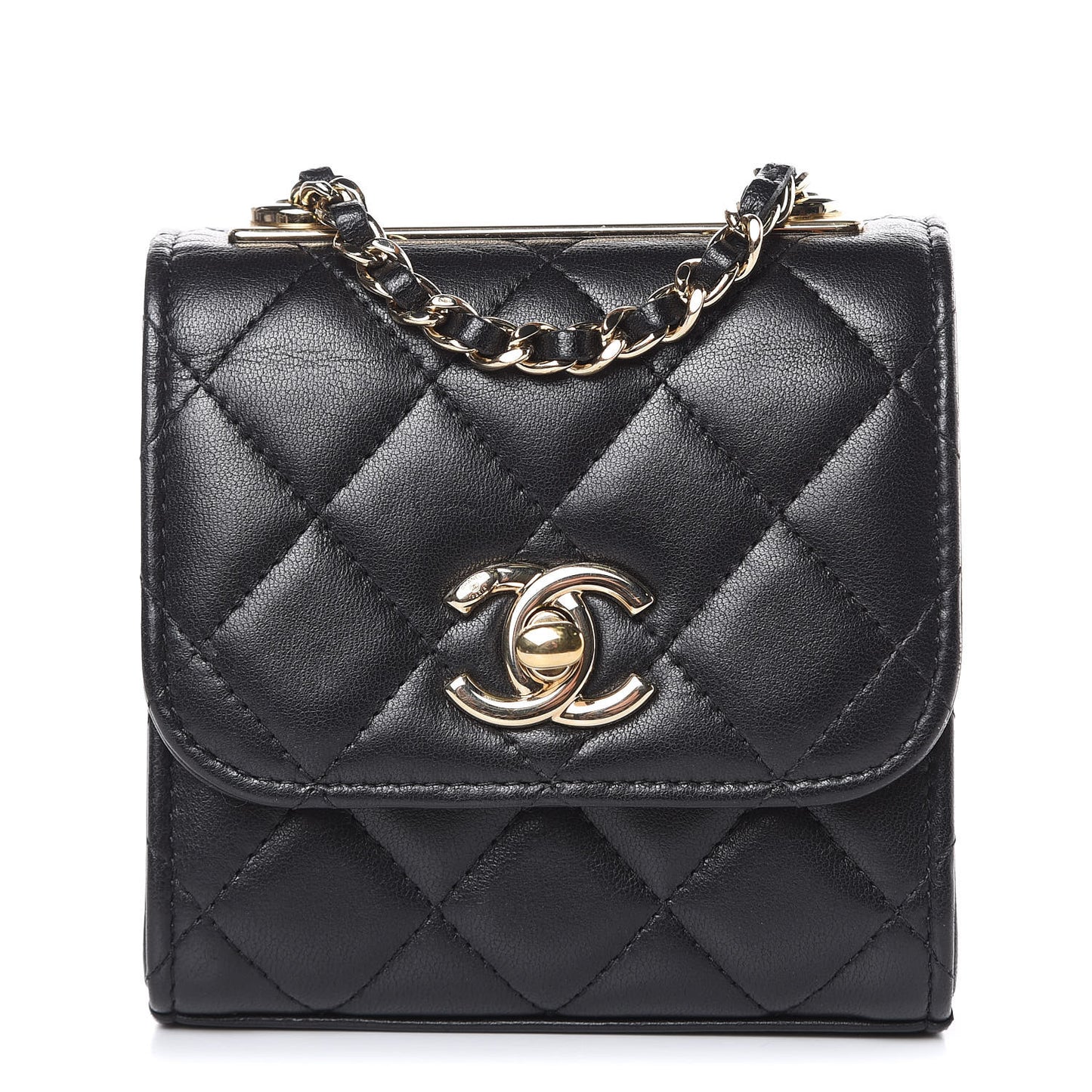 Lambskin Quilted Mini Trendy CC Chain Wallet Black