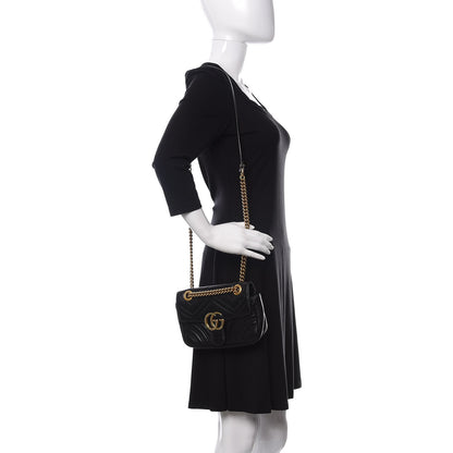 Gucci Calfskin Matelasse Mini GG Marmont Shoulder Bag Black 2 of 17