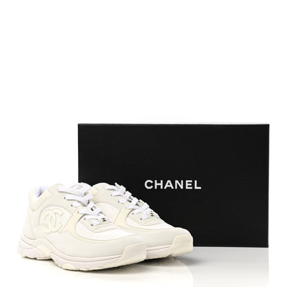 Chanel Suede Calfskin Fabric CC Sneakers 40 White 9 of 9