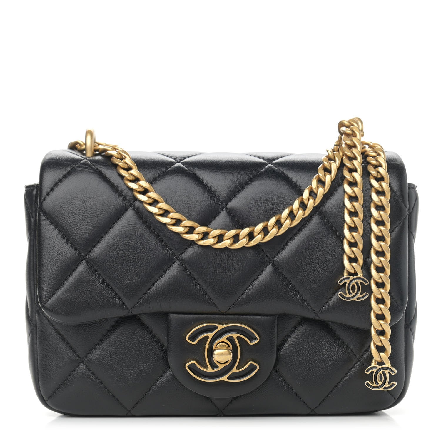 Chanel Lambskin Enamel Quilted Mini Pending CC Square Flap Black 1 of 11
