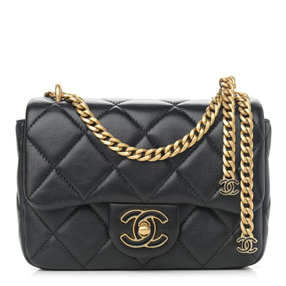 Chanel Lambskin Enamel Quilted Mini Pending CC Square Flap Black 1 of 11
