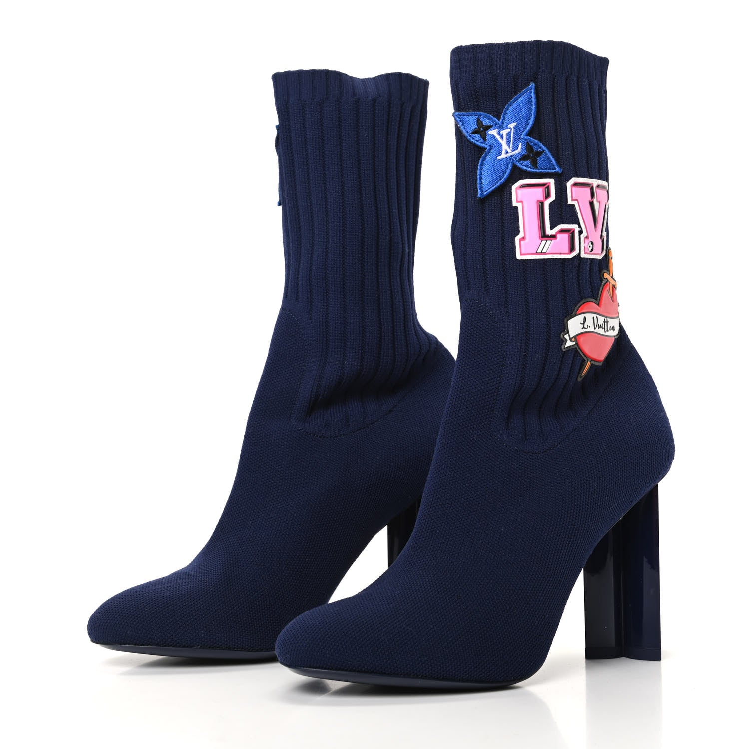 Louis Vuitton Stretch Fabric LV Black Heart Sock Ankle Boots 36 Marine 3 of 6