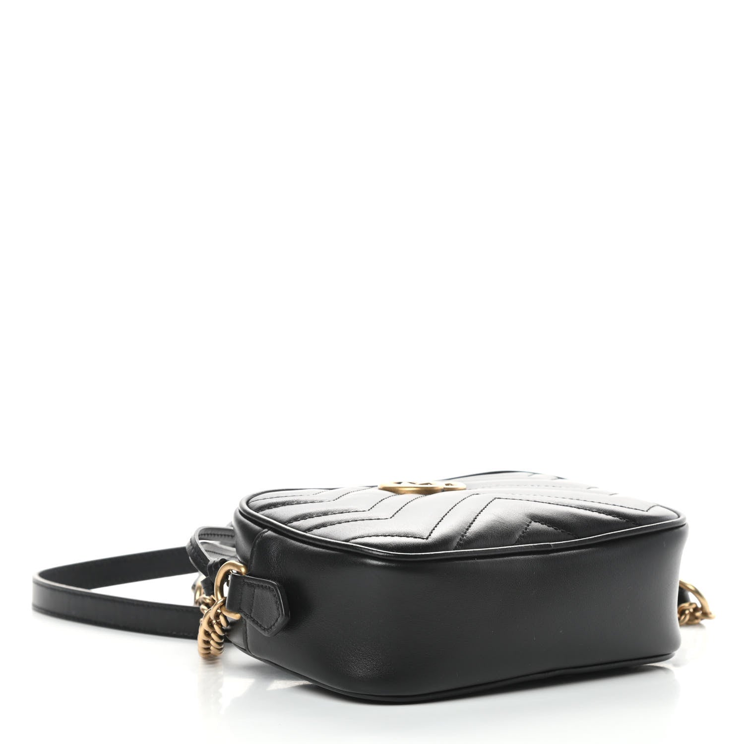 Gucci Calfskin Matelasse Mini GG Marmont Chain Shoulder Bag Black 4 of 12