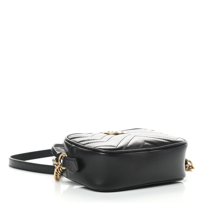 Gucci Calfskin Matelasse Mini GG Marmont Chain Shoulder Bag Black 4 of 12