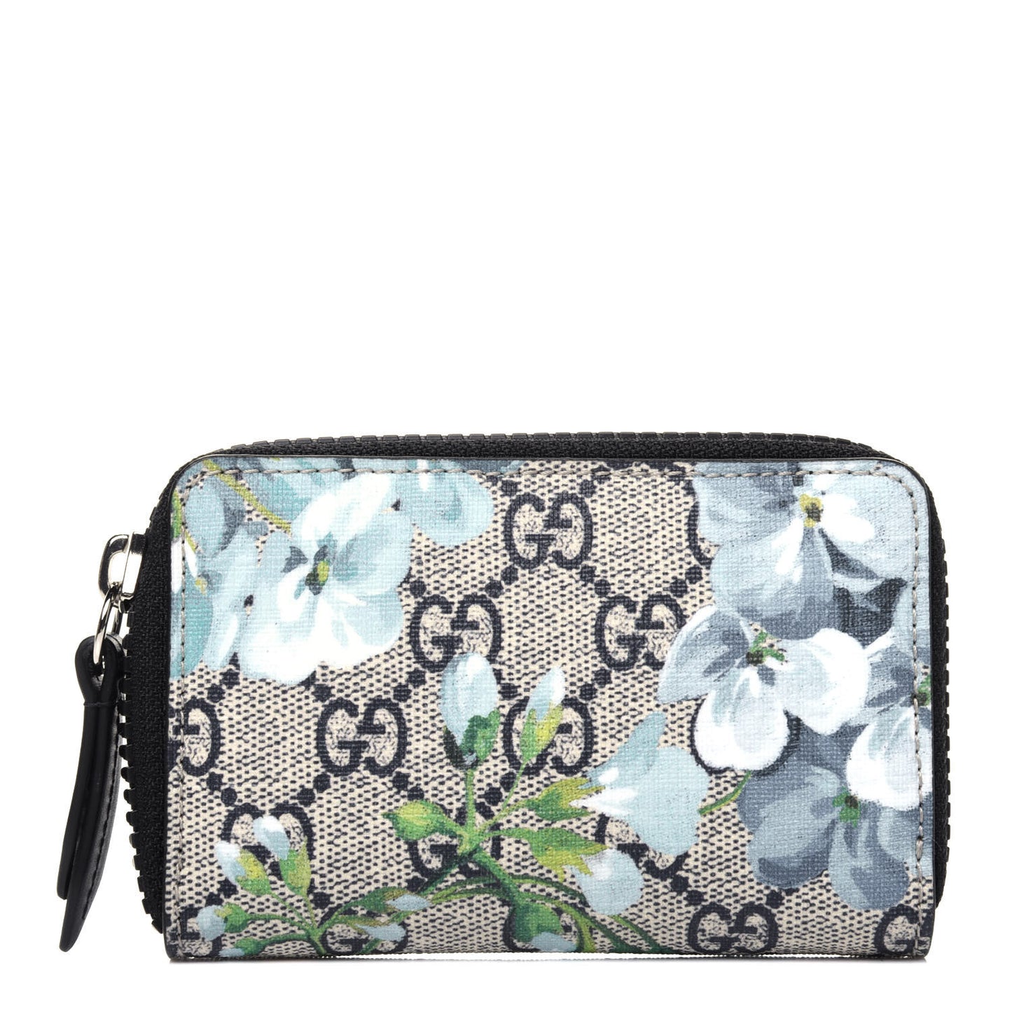 GG Supreme Monogram Blooms Zip Around Card Case Wallet Beige Blue Navy