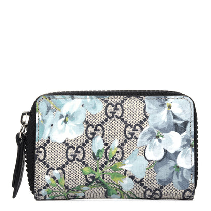Gucci GG Supreme Monogram Blooms Zip Around Card Case Wallet Beige Blue Navy 1 of 9