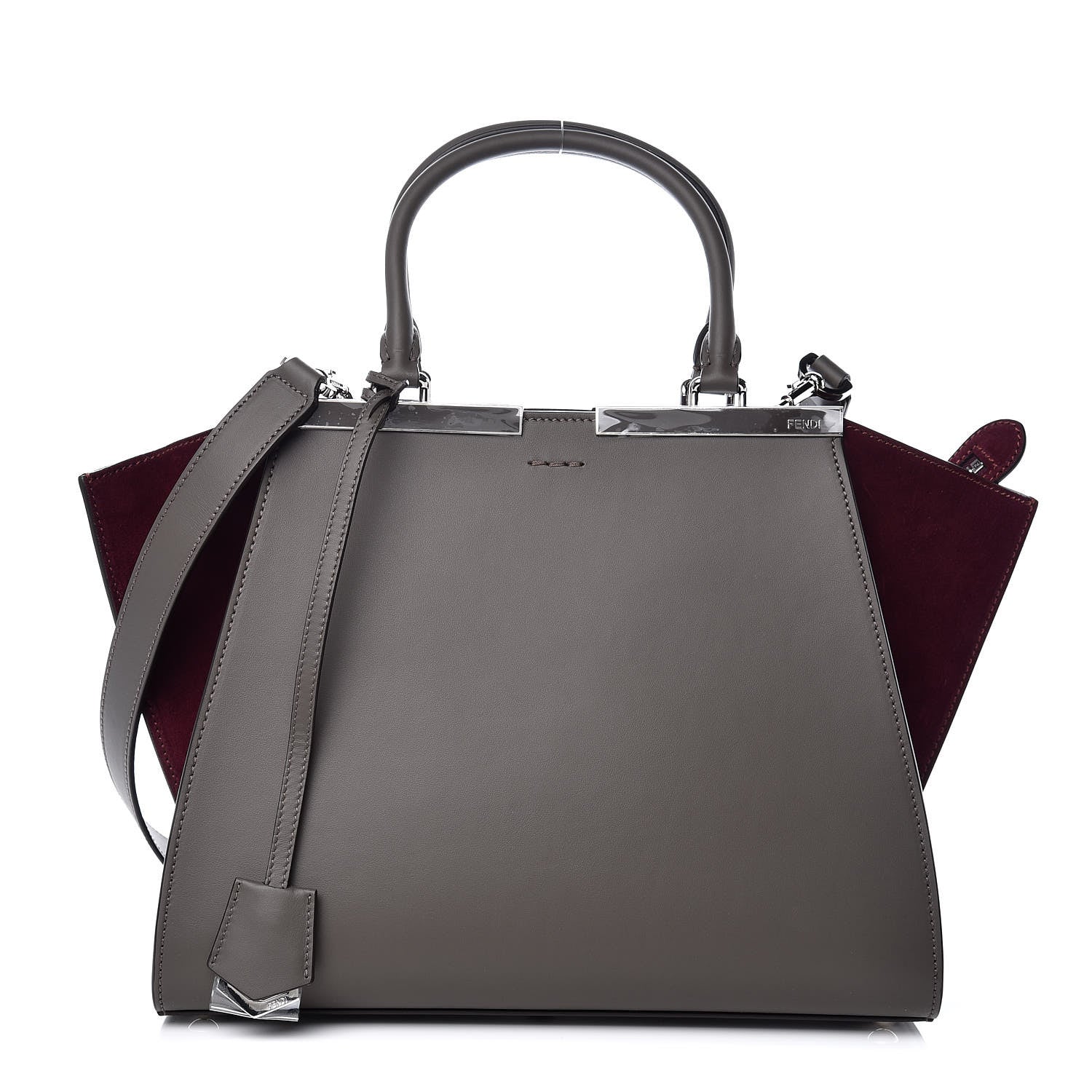 Fendi Vitello Baltico Kore Petite 3jours Tote Carbone Bordeaux 1 of 11