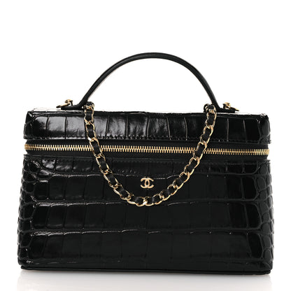 Chanel Calfskin Crocodile Embossed Crococo Top Handle Slim Vanity Case With Chain Black 1 of 11