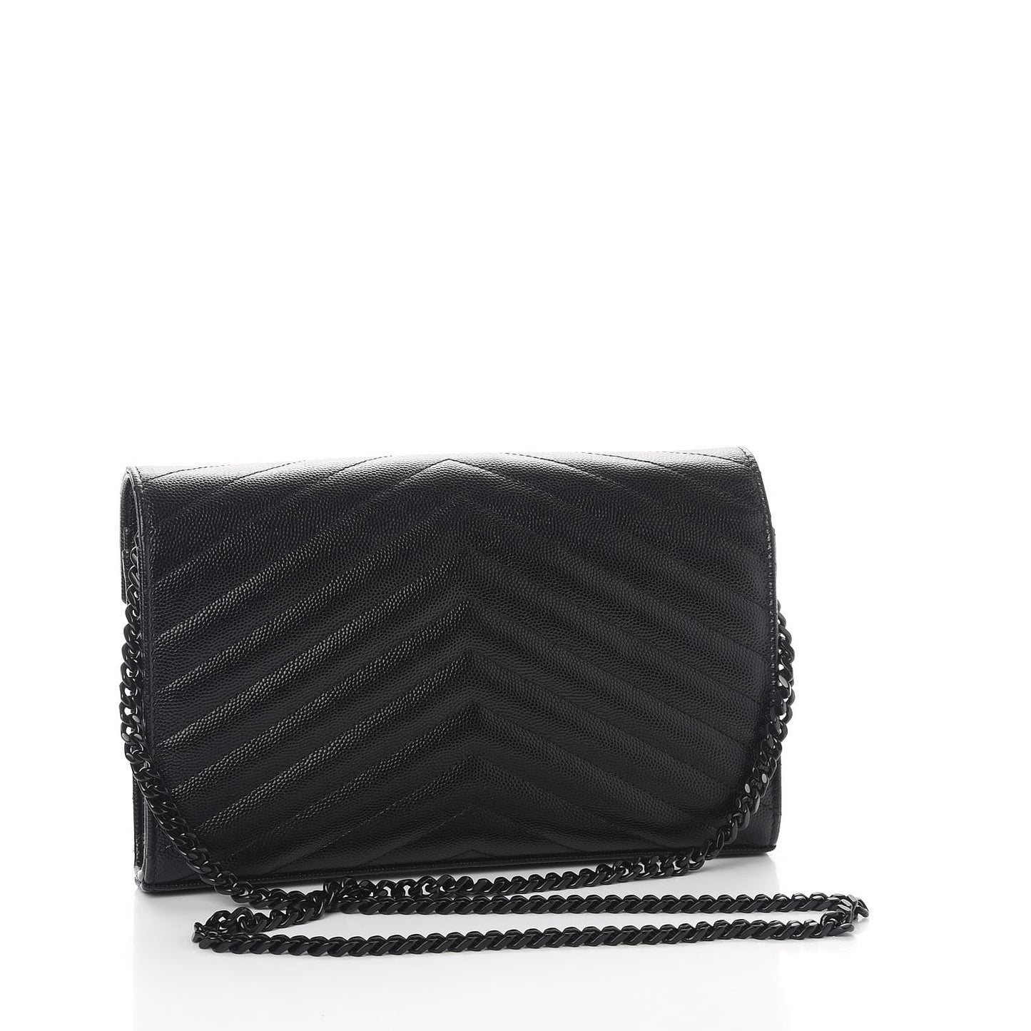 Grain De Poudre Matelasse Chevron Monogram Chain Wallet Black