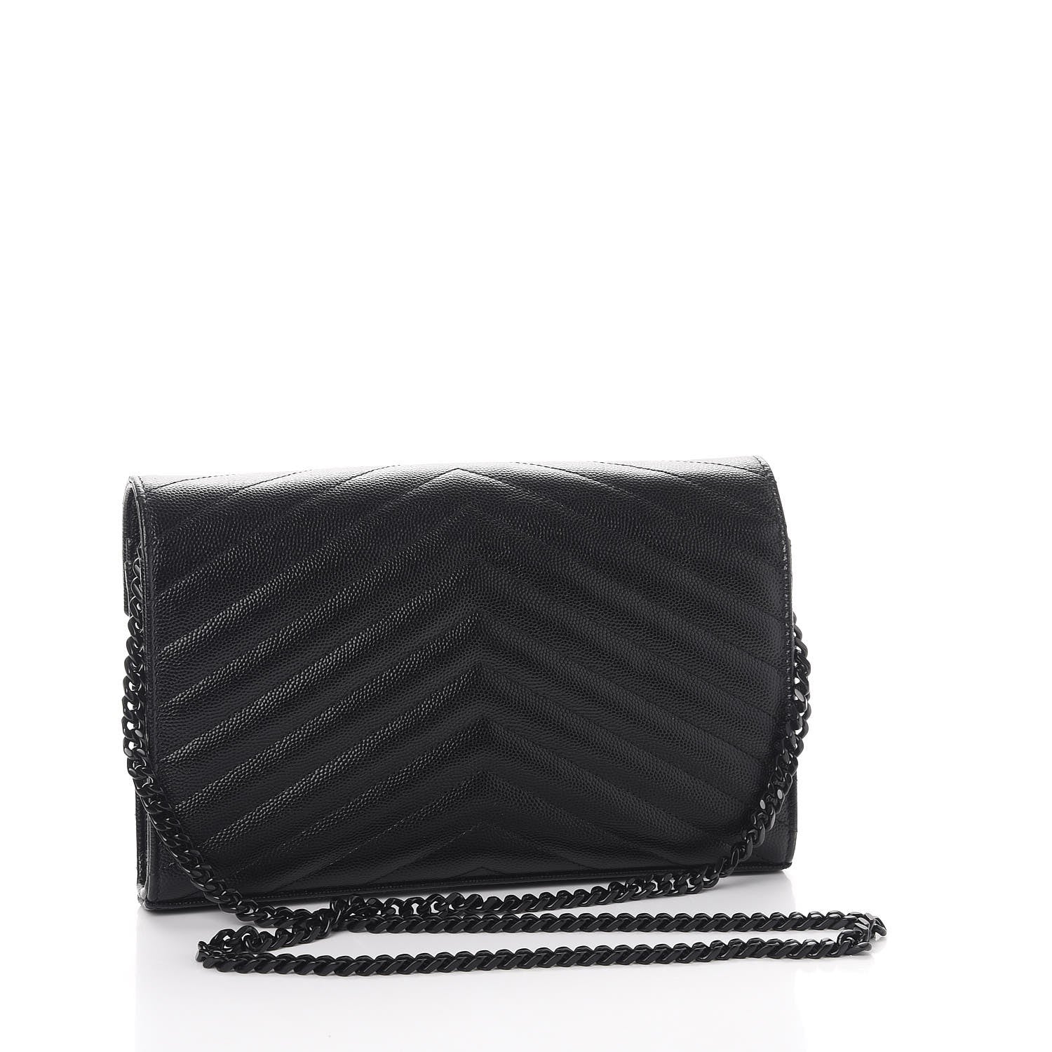 Saint Laurent Grain De Poudre Matelasse Chevron Monogram Chain Wallet Black 3 of 8