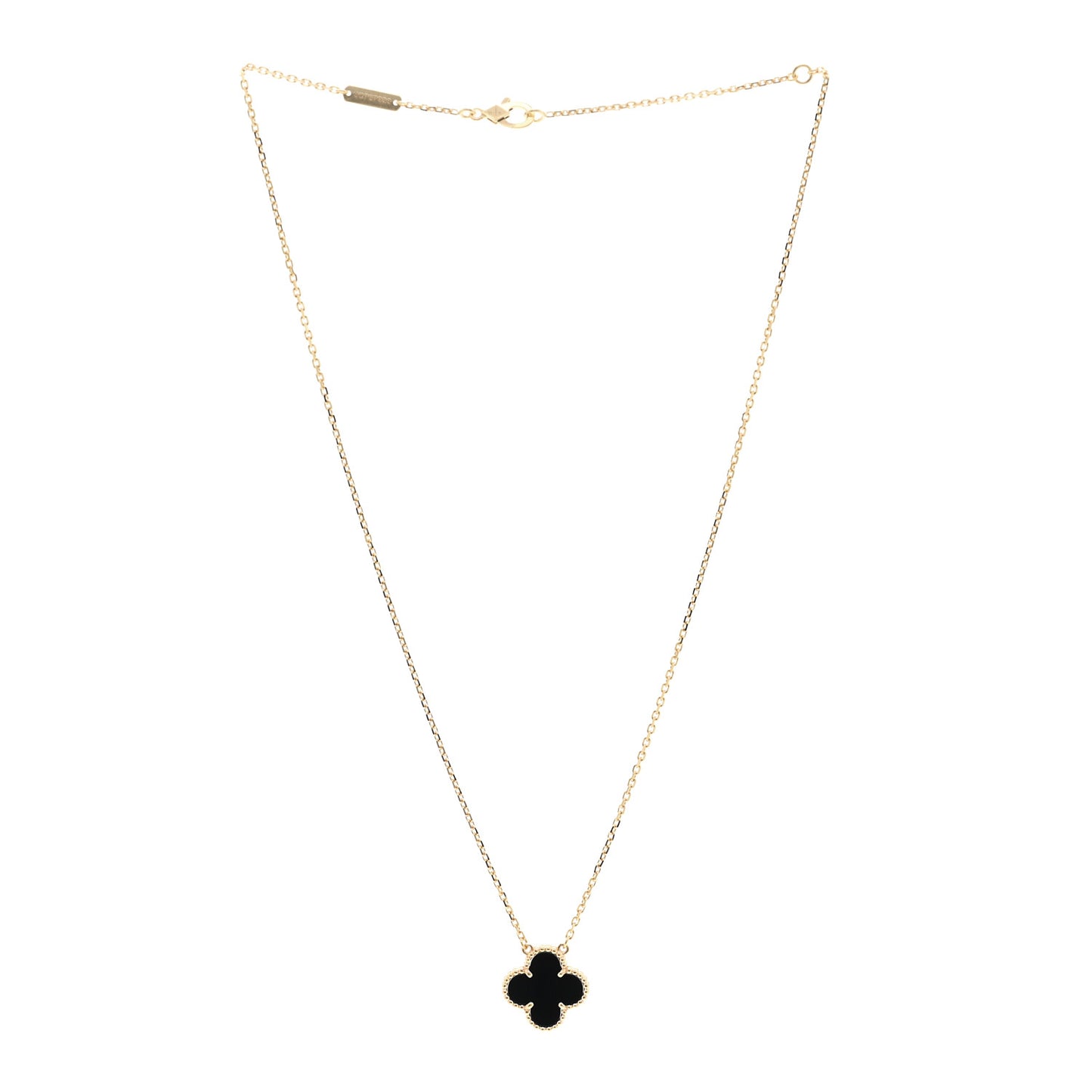 18K Yellow Gold Black Onyx Vintage Alhambra Pendant Necklace